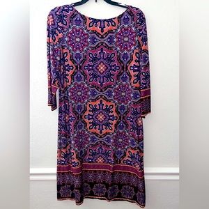 Wisp Size 14 3/4 Length Sleeve Stretchy Body Con Mandala Print Dress